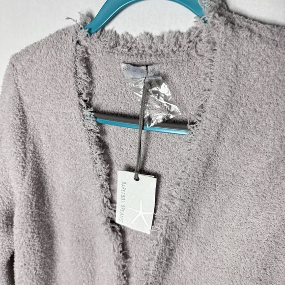Barefoot Dreams Cozy Chic NEW Fringed Jacket Cardigan Sz M Oyster Gray Pockets - Picture 5 of 14